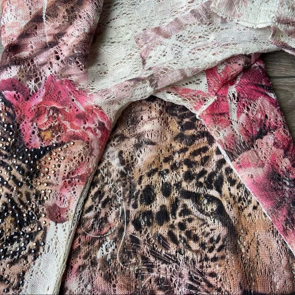 Vintage Cactus Leopard Print Embellished Open Knitted  Top - Picture 10 of 14